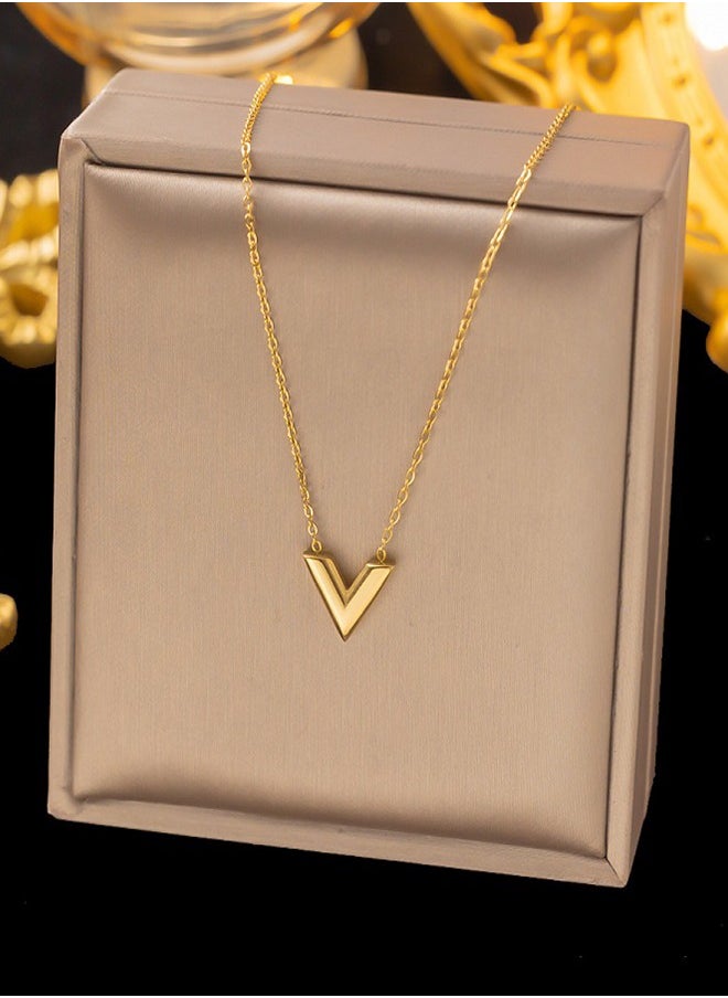 Generic Gold Letter V Bracelets Dainty Gold Plated Chain Bracelets Necklaces Set Ribbon Choker Bracelets Necklaces Trendy Jewelry Gifts for Women Girls  - Image 5