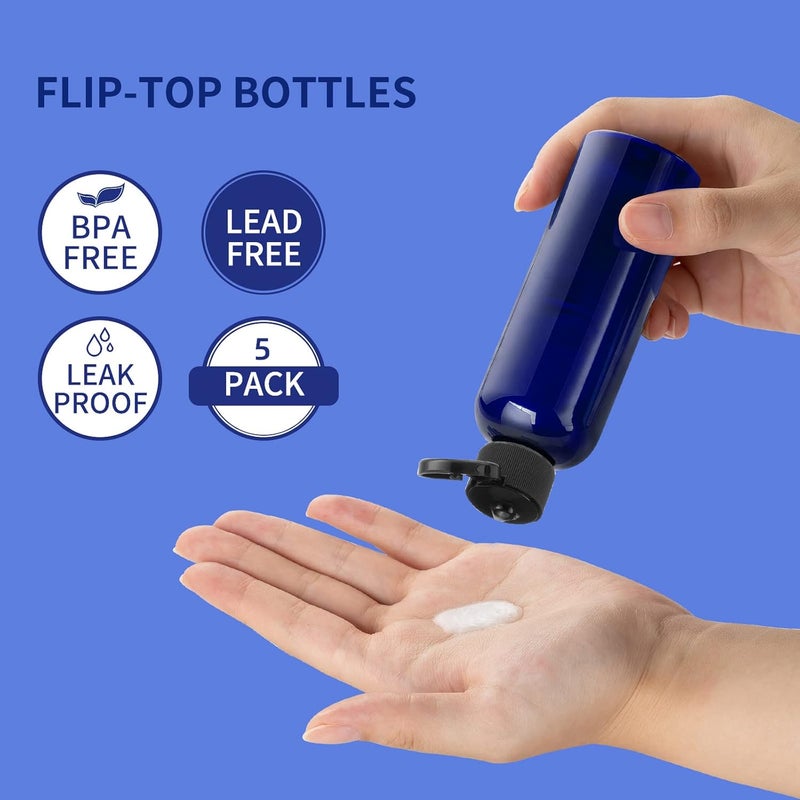 LISAPACK 3.4 oz Travel Bottles for Toiletries, Plastic Travel Size Containers for Shampoo Conditioner TSA Approved, Empty Small Squeeze for Lotion, Leak Proof Mini Liquid Tube for Refillable Blue - Image 1