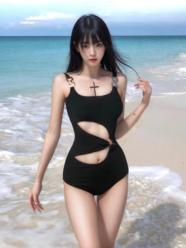 Swimsuit Women'S Bikini Covers Belly, Looks Slim And , Cut Out Backless One-Piece Small Breast Push-Up Spring Vacation - Image 2