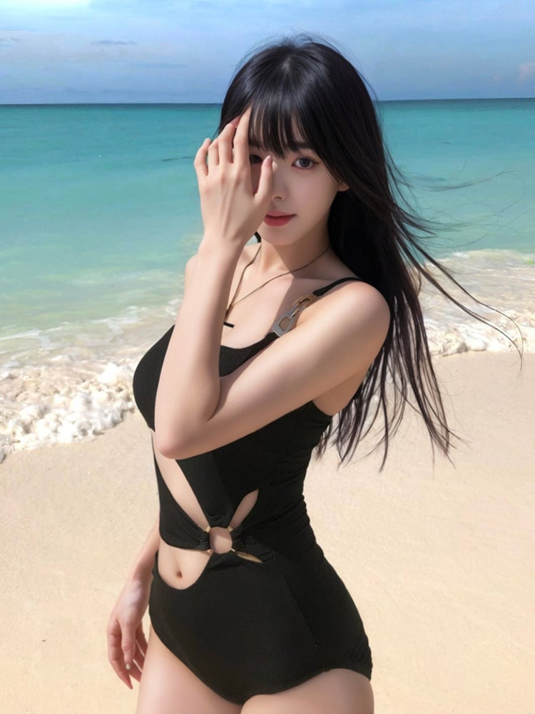 Swimsuit Women'S Bikini Covers Belly, Looks Slim And , Cut Out Backless One-Piece Small Breast Push-Up Spring Vacation - Image 3
