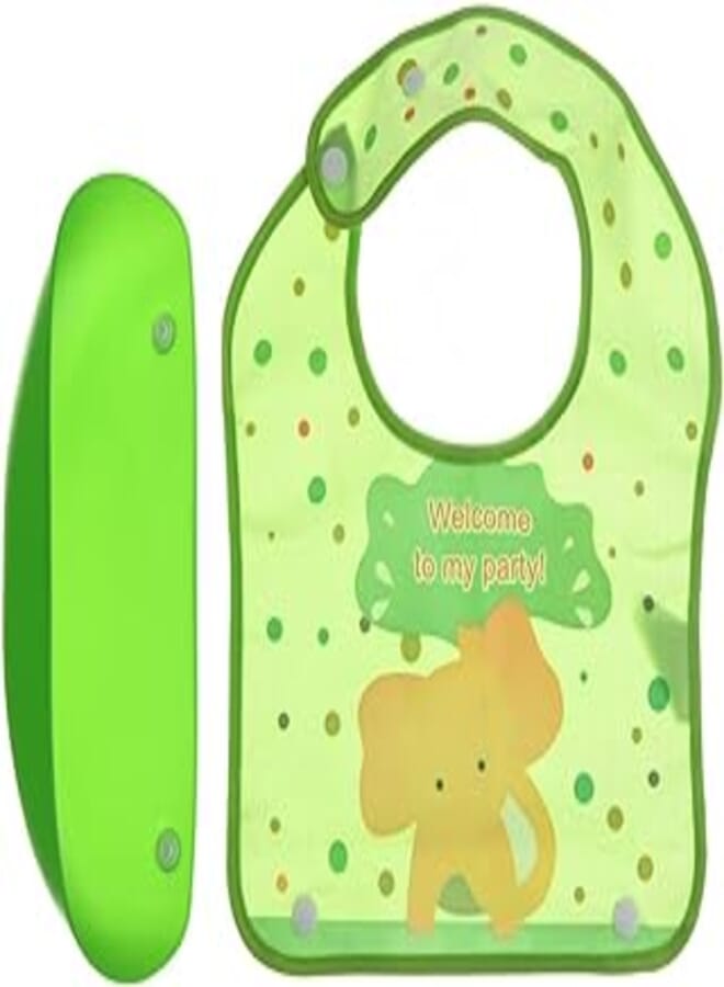 Mix and Max Mix & Max Silicon Bib With Pocket Printed Elephant For Unisex- Green