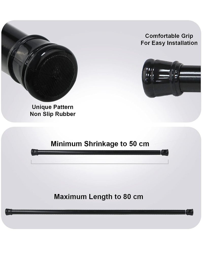 Rubik Shower Curtain Rod Adjustable 50 to 80cm, Thick & Extendable Telescopic Length Tension Bar No Drill Type for Bathroom Shower Bathtub Cabinet (50 x 80cm) Black  - Image 2