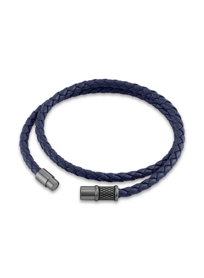 POLICE Blue/Gunmetal Echoloop Blue Braided Leather Bracelet for Men for Men | Best Price UAE