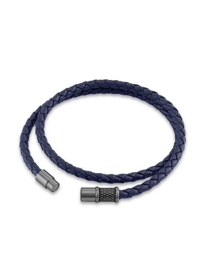 POLICE Echoloop Blue Braided Leather Bracelet for Men