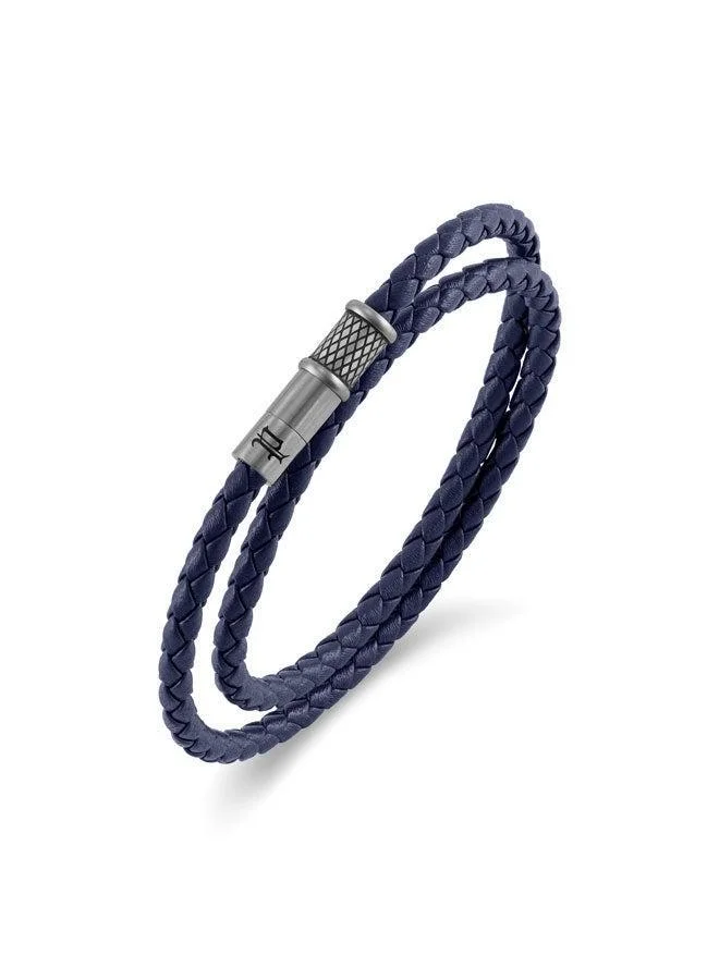 Police Blue/Gunmetal Echoloop Blue Braided Leather Bracelet for Men for Men | Best Price UAE