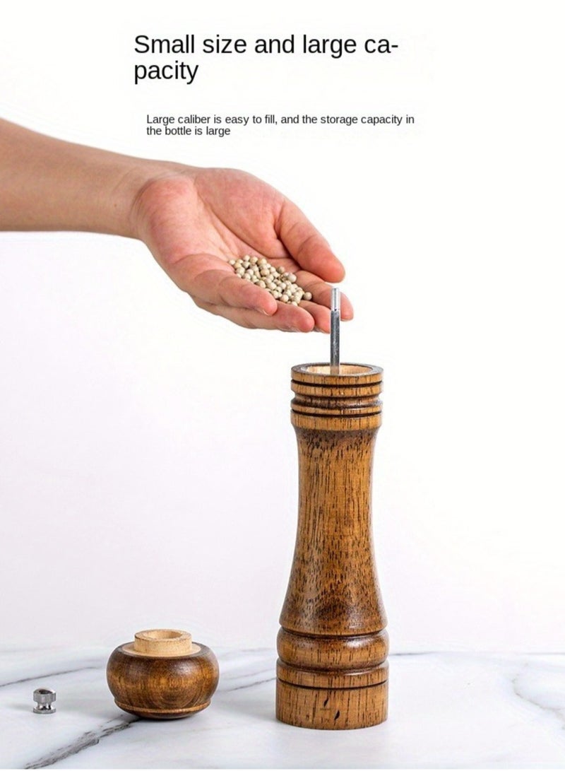 فولانري عبوتان من مطاحن الملح والفلفل المصنوعة من خشب البلوط مقاس 8 بوصات مع صينية، ومطاحن دوارة من السيراميك قابلة للتعديل، ومجموعة مطاحن توابل خشبية فاخرة - Image 2