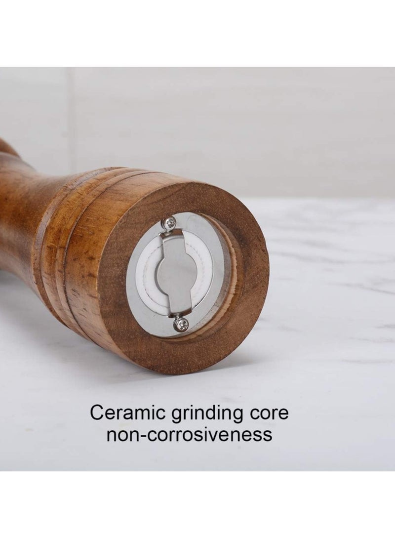 فولانري عبوتان من مطاحن الملح والفلفل المصنوعة من خشب البلوط مقاس 8 بوصات مع صينية، ومطاحن دوارة من السيراميك قابلة للتعديل، ومجموعة مطاحن توابل خشبية فاخرة - Image 3