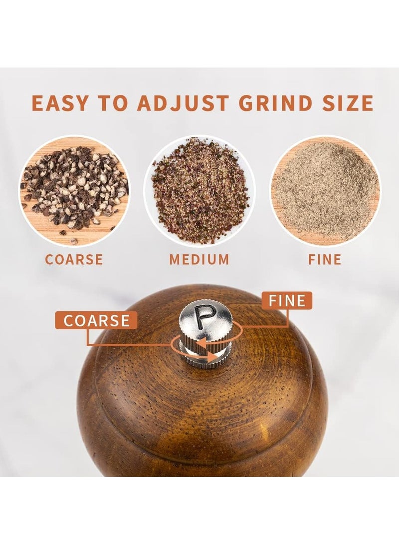 فولانري عبوتان من مطاحن الملح والفلفل المصنوعة من خشب البلوط مقاس 8 بوصات مع صينية، ومطاحن دوارة من السيراميك قابلة للتعديل، ومجموعة مطاحن توابل خشبية فاخرة - Image 4