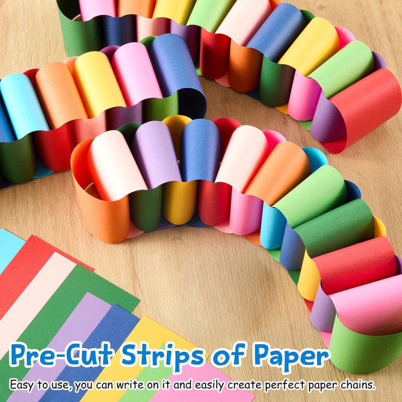 Maitys 500 Sheets Paper Chain Strips and Mirror Star Garland 13 Feet Paper Crafts Banner with Double Sided Tape for Crafting Birthday Wedding Festival Theme Party Decor(0.79 x 8.27 Inches,Multicolor) - Image 4
