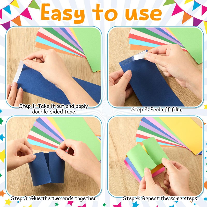 Maitys 500 Sheets Paper Chain Strips and Mirror Star Garland 13 Feet Paper Crafts Banner with Double Sided Tape for Crafting Birthday Wedding Festival Theme Party Decor(0.79 x 8.27 Inches,Multicolor) - Image 3