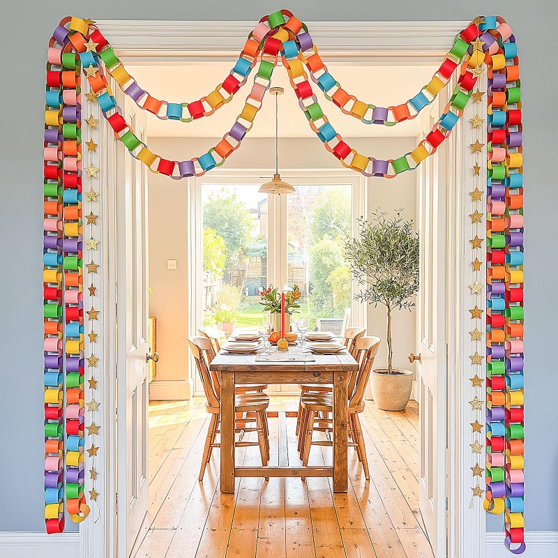 Maitys 500 Sheets Paper Chain Strips and Mirror Star Garland 13 Feet Paper Crafts Banner with Double Sided Tape for Crafting Birthday Wedding Festival Theme Party Decor(0.79 x 8.27 Inches,Multicolor) - Image 5