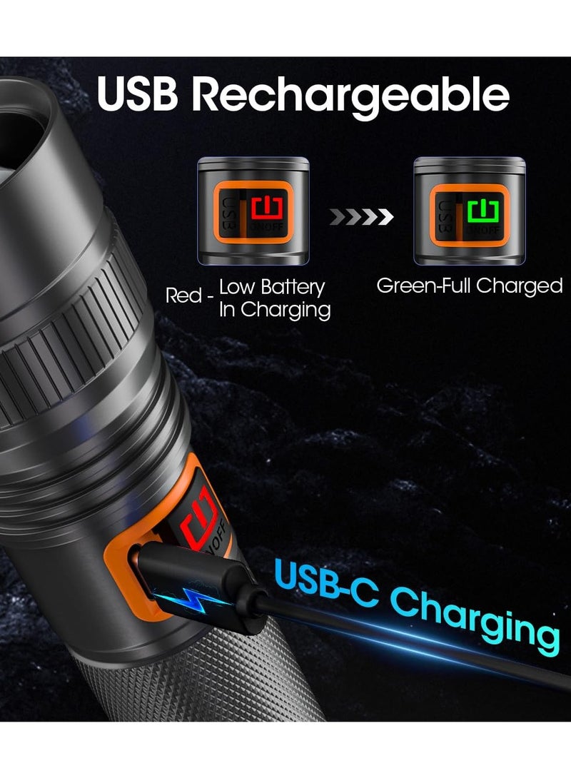 SYOSI Zoomable Handheld Flashlight, 10000 Lumens Tactical Flashlight, Small Long Beam Flashlight, IPX6 Waterproof Flashlight for Camping, Home, Hiking, Fishing, Emergency, USB-C Rechargeable - Image 3