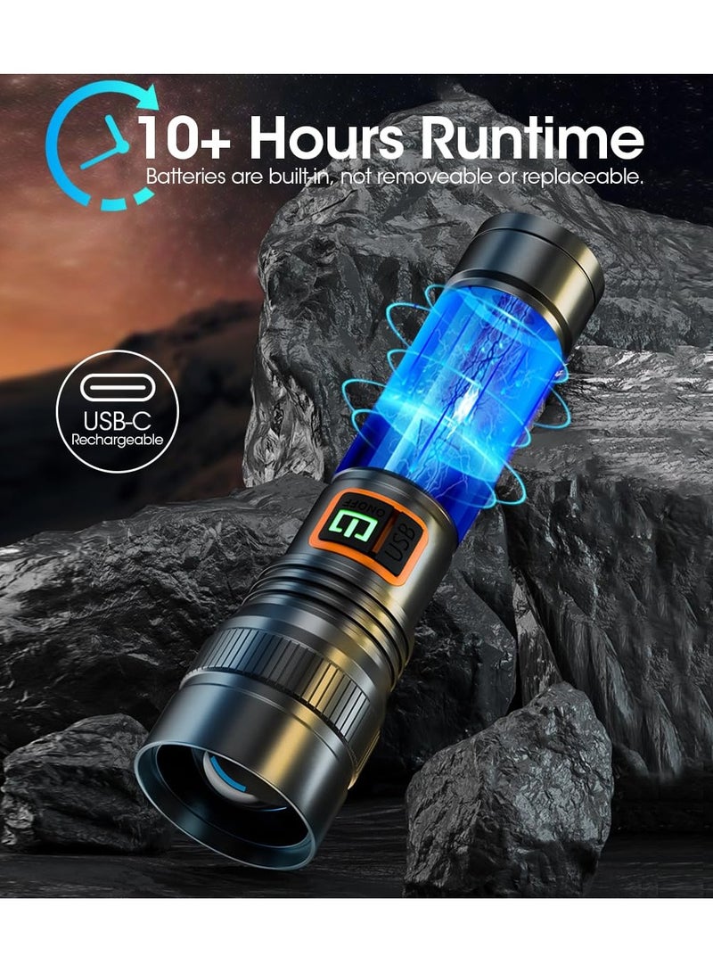 SYOSI Zoomable Handheld Flashlight, 10000 Lumens Tactical Flashlight, Small Long Beam Flashlight, IPX6 Waterproof Flashlight for Camping, Home, Hiking, Fishing, Emergency, USB-C Rechargeable - Image 4
