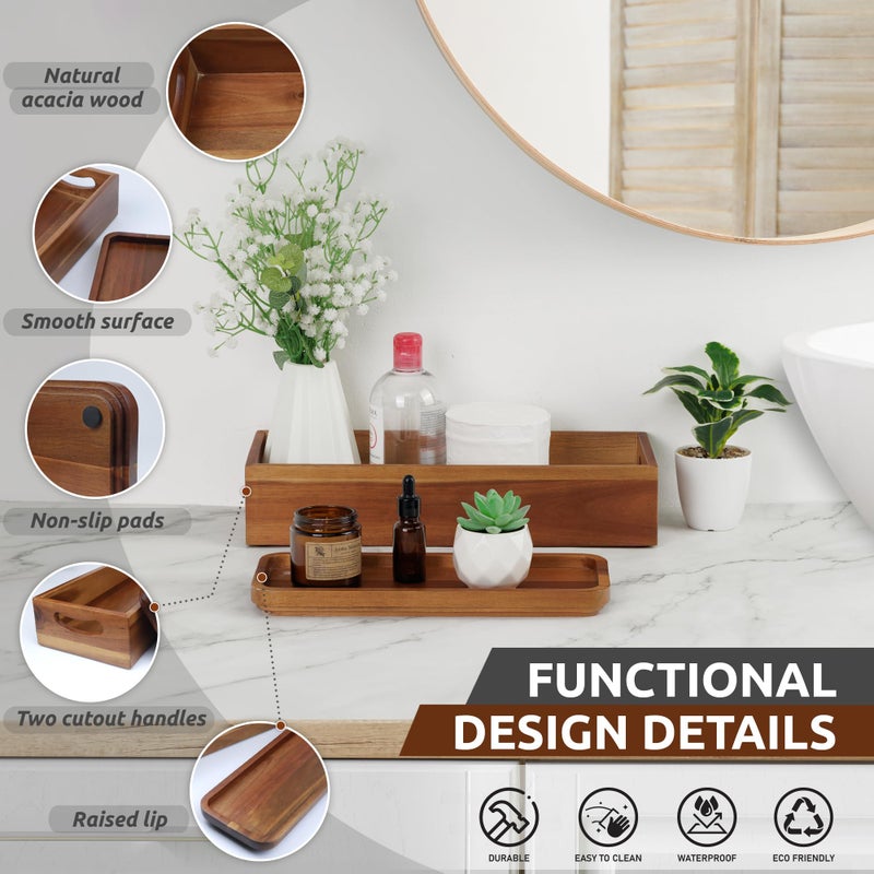 DEMIGO Handmade Toilet Tank Basket Topper & Vanity Tray Set of Natural Acacia Wood by DEMIGO, Created by Skilled Artisans, Smooth, Durable, Attractive Decor for Bathroom, Kitchen, Home, Spa - Image 3