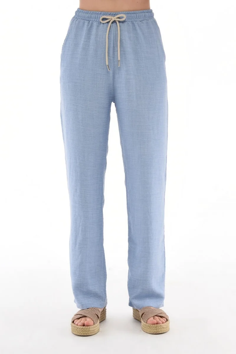 سيدي دينيم Women's Synthetic Linen High Waist Elastic Loose Leg Trousers C610