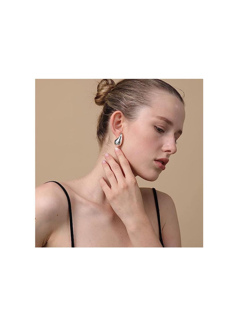RATSAW Chunky Silver Hoop Earrings for Women, Lightweight Water Drop Earrings, Teardrop Hollow Open Hoops, Earrings Fashion Jewelry Gift for Women Girls  - Image 5