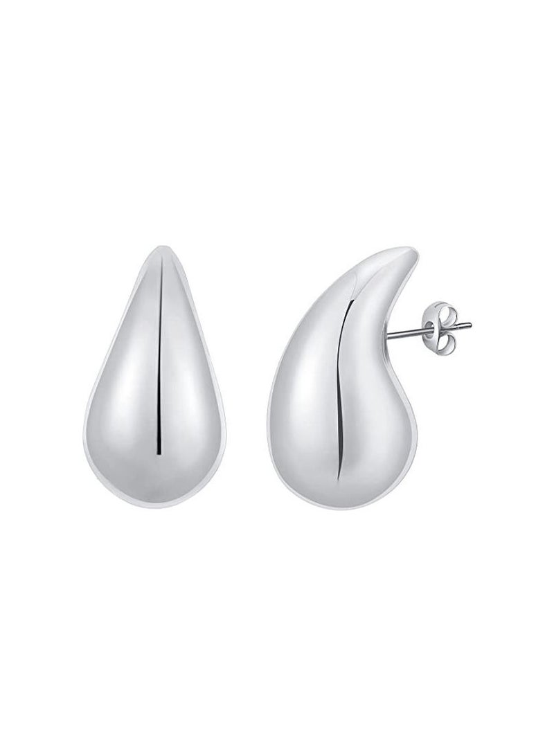 RATSAW Chunky Silver Hoop Earrings for Women, Lightweight Water Drop Earrings, Teardrop Hollow Open Hoops, Earrings Fashion Jewelry Gift for Women Girls  - Image 1