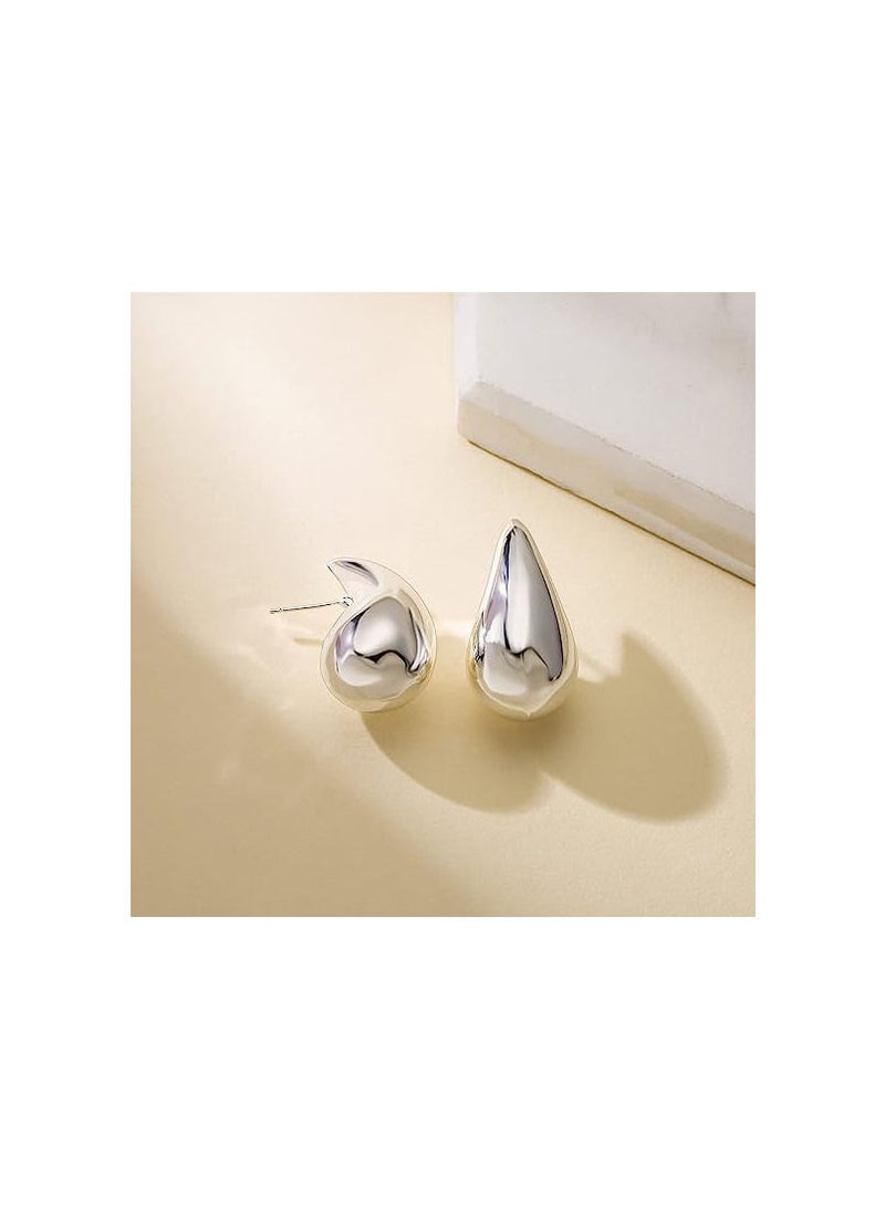RATSAW Chunky Silver Hoop Earrings for Women, Lightweight Water Drop Earrings, Teardrop Hollow Open Hoops, Earrings Fashion Jewelry Gift for Women Girls  - Image 3