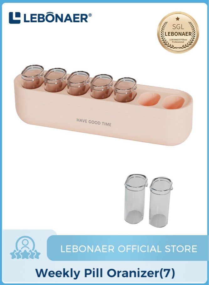 lebonaer Weekly Pill Organizer 1 Time a Day, Detachable Pill Box 7 Day, Portable Travel Pill Case, Large Medication Holder Container, Once Daily Pillbox Dispenser for Vitamin Medicine Supplement, Pink - Image 1