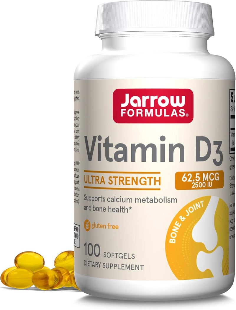 Jarrow Formulas Vitamin D3 625 mcg 2500 IU  100 Servings Softgels  Bone Health Immune Support  Calcium Metabolism Support  Vitamin D Supplement  D3 Vitamins  2500 Vitamin D  Gluten Free - Image 1