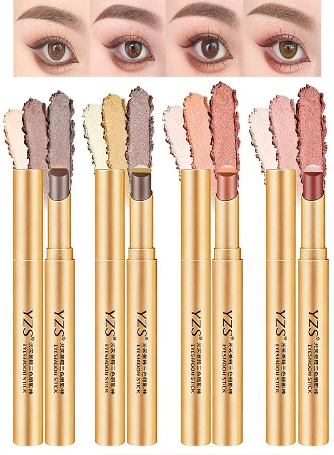 Mrettick 4PCS 3 Color Gradient Eyeshadow Stick Matte Shimmer Waterproof Long-lasting Crease-proof & easy to apply, suitable for dailymakeup touch-ups，Eye shadow pen set for Make Up - Image 1