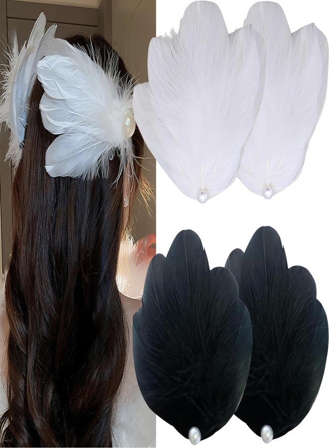 RUSTAMM Feather Hair Clip Artificial Swan Hairpin Headwear Ballet Style Hair Pins Festival Stage Performance Costume Hair Accessories (black white) - Image 1