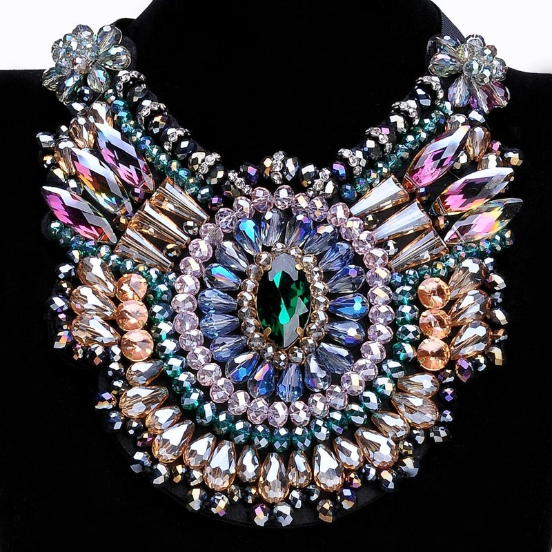Jerollin Vintage Rhinestone Large Chunky Bib Bohemian Glass Pendant Necklace - Image 3