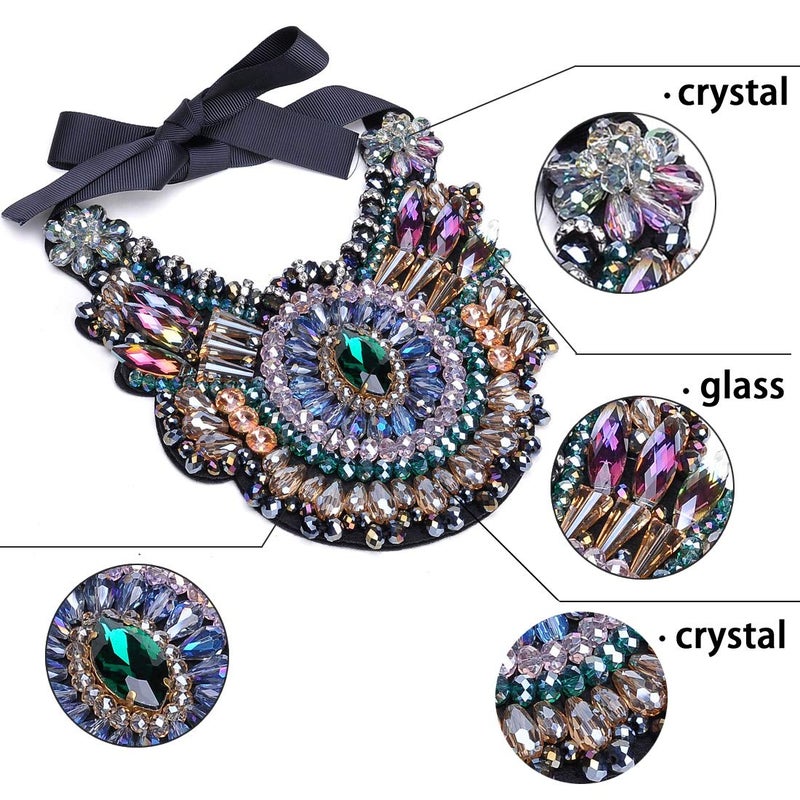 Jerollin Vintage Rhinestone Large Chunky Bib Bohemian Glass Pendant Necklace - Image 4