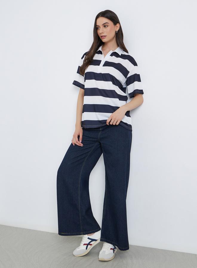 تايك تو بلوزة بولو مخططة باكمام قصيرة - Image 2