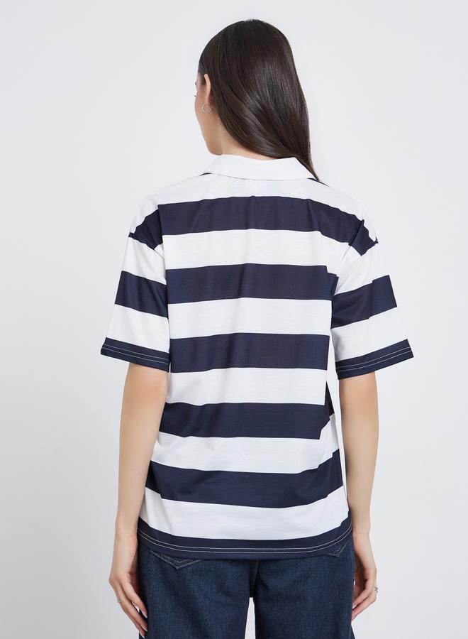 تايك تو بلوزة بولو مخططة باكمام قصيرة - Image 4