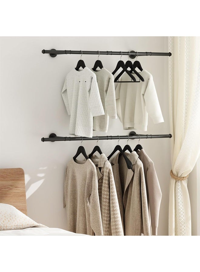 DUNISO Industrial Pipe Clothing Rack,Wall Mounted Double Rods Clothes Racks，Closet Rods for Hanging Clothes，Pipe Clothing Rack，Space Saving, Sturdy and Durable,for Closet, Laundry Room, or Retail Store ，115*27*8.5CM，Black - Image 1