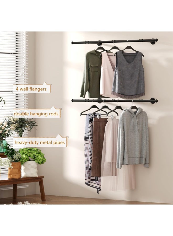 DUNISO Industrial Pipe Clothing Rack,Wall Mounted Double Rods Clothes Racks，Closet Rods for Hanging Clothes，Pipe Clothing Rack，Space Saving, Sturdy and Durable,for Closet, Laundry Room, or Retail Store ，115*27*8.5CM，Black - Image 2