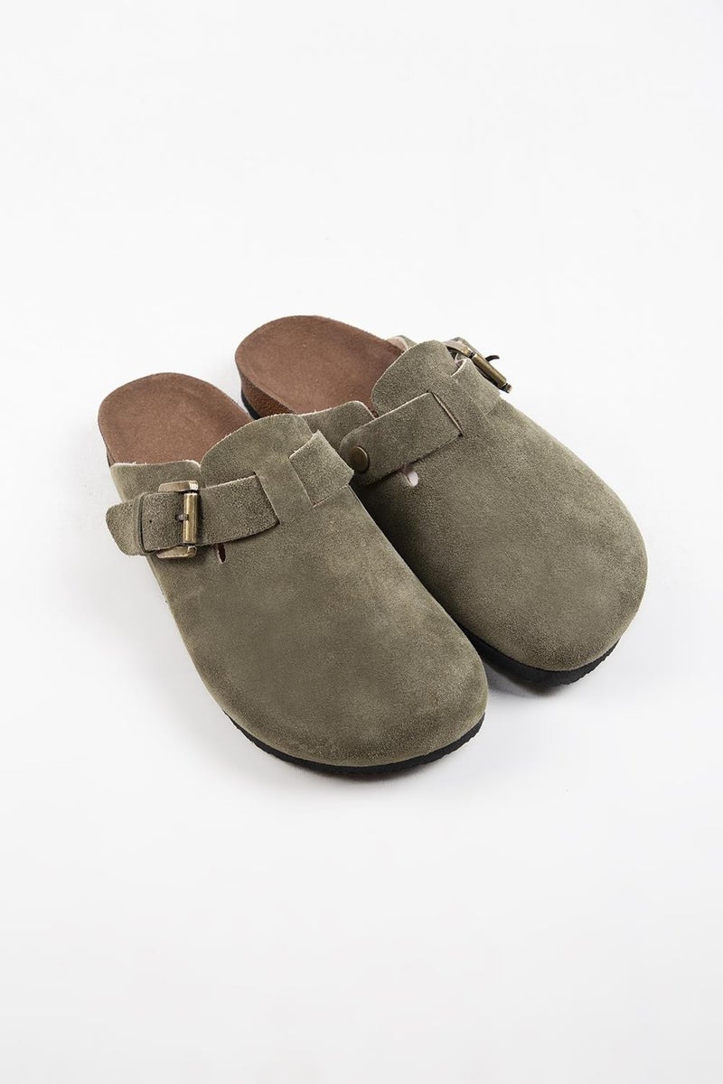Manijero Krahe Sergio Men's Leather Sabo Khaki Slippers  - Image 3