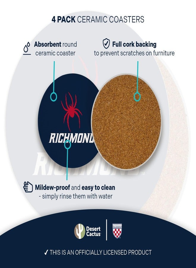 ديزرت كاكتوس مجموعة قواعد أكواب سيراميك دائرية من جامعة ريتشموند، عليها صورة صبار صحراوي، 4 قطع، قواعد أكواب ماصة للمشروبات من نوع سبايدرز يو آر مع قاعدة من الفلين (التصميم أ) - Image 3