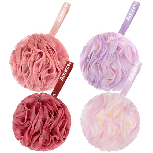 AmazerBath Loofah Sponge 60gPiece Exfoliating Bath Sponge Body Scrubber Loofa Set of 4 SunsetBerry Colors Medium - Image 1
