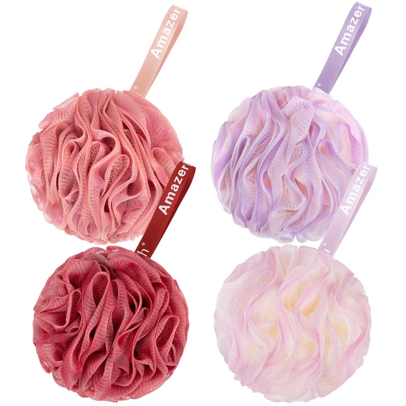 AmazerBath Loofah Sponge 60gPiece Exfoliating Bath Sponge Body Scrubber Loofa Set of 4 SunsetBerry Colors Medium - Image 3