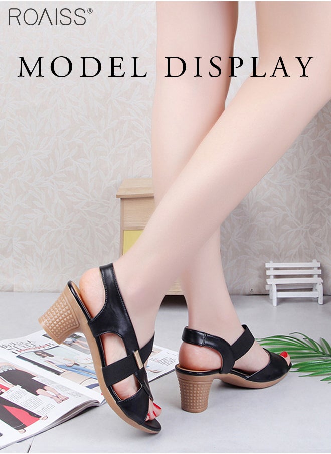 roaiss Fashionable And Versatile Open Toe High Heel Sandals For Women'S Daily Commuting Thick Heel Elastic Band Summer Fish Mouth Sandals  - Image 4