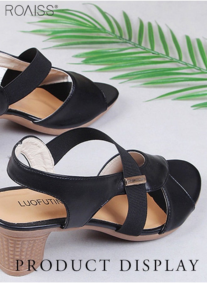 roaiss Fashionable And Versatile Open Toe High Heel Sandals For Women'S Daily Commuting Thick Heel Elastic Band Summer Fish Mouth Sandals  - Image 5