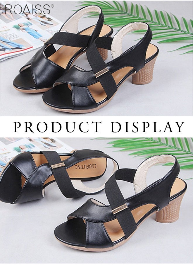 roaiss Fashionable And Versatile Open Toe High Heel Sandals For Women'S Daily Commuting Thick Heel Elastic Band Summer Fish Mouth Sandals  - Image 2