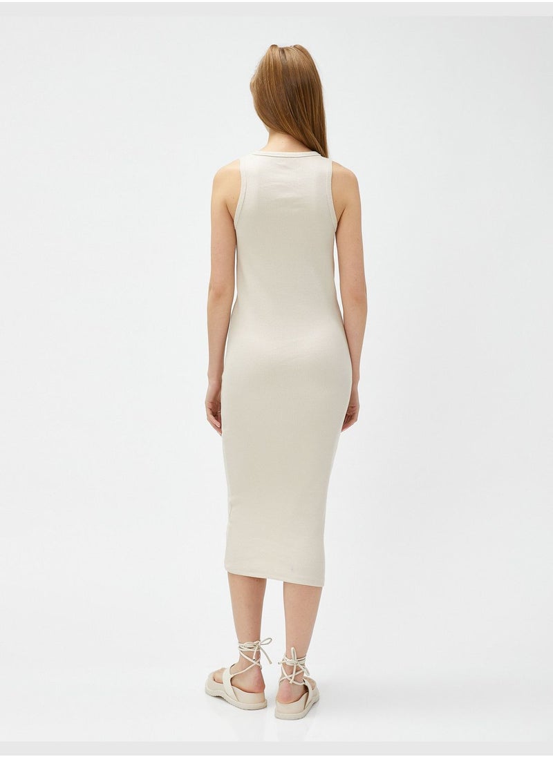 KOTON Midi Column Dress Slim Fit Crew Neck Ribbed  - Image 4