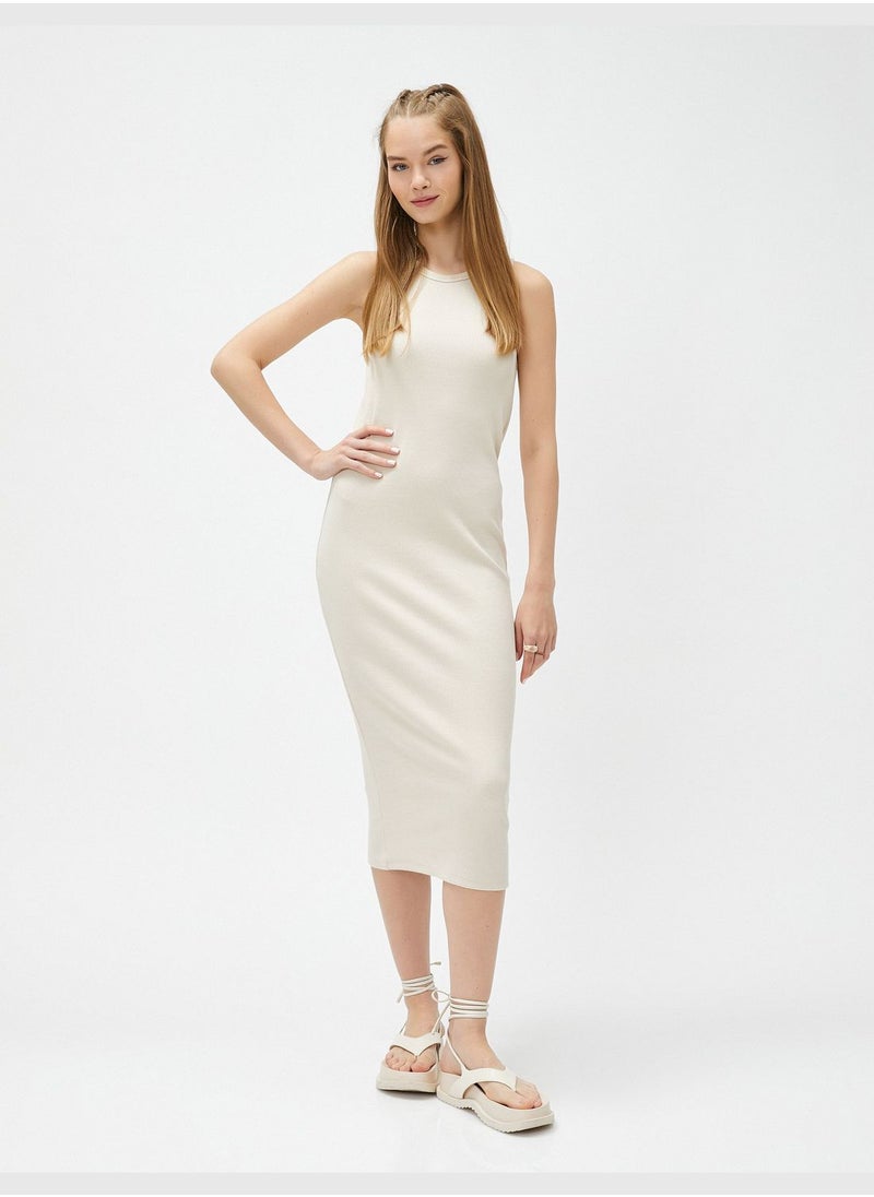 KOTON Midi Column Dress Slim Fit Crew Neck Ribbed  - Image 1