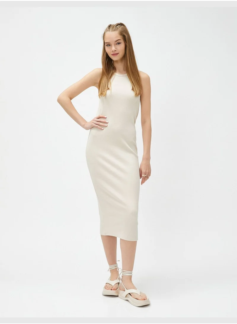 كوتون Midi Column Dress Slim Fit Crew Neck Ribbed