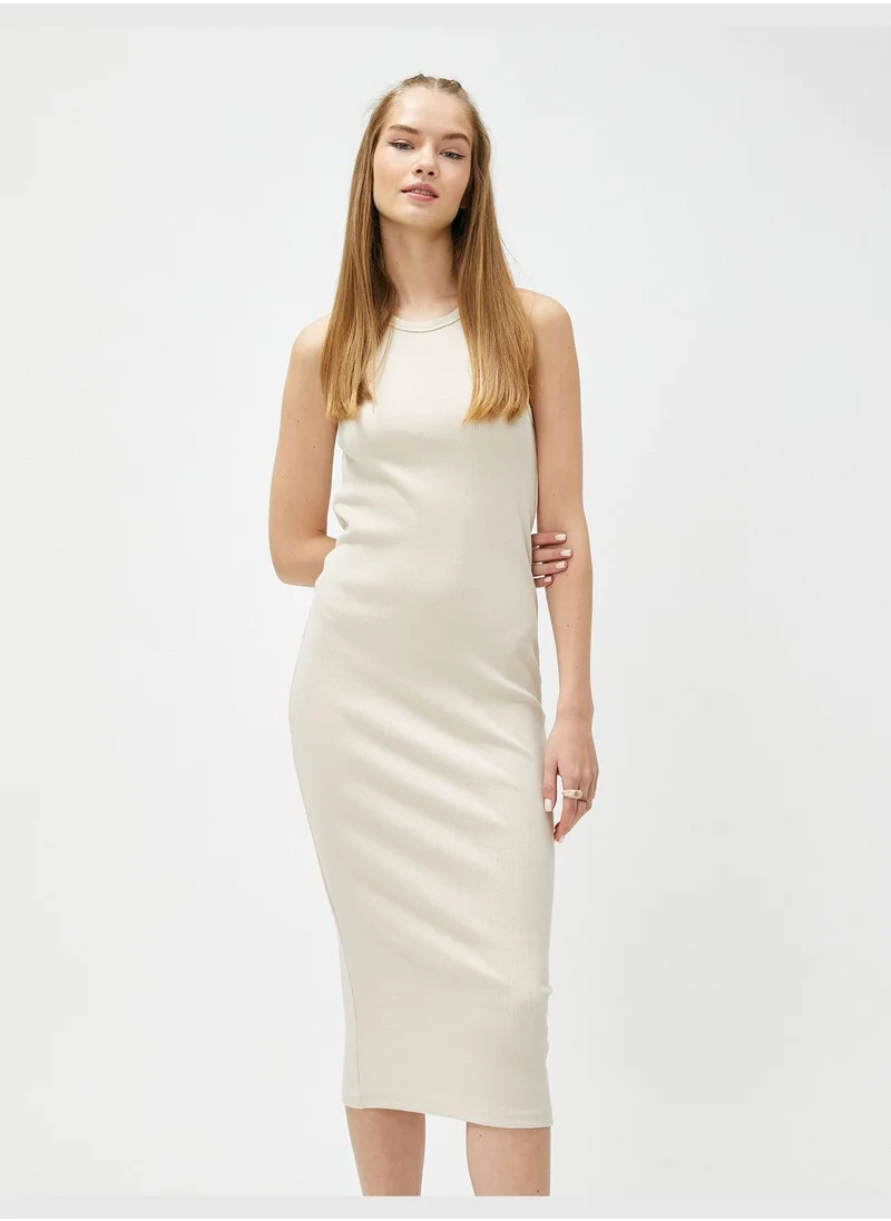 KOTON Midi Column Dress Slim Fit Crew Neck Ribbed