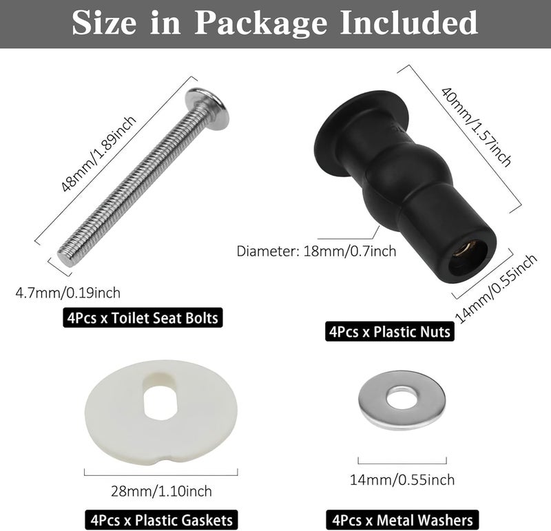 SelfTek 4 Pack Toilet Seat Bolts, Hinge Bolt Screws Toilet Seat Fixings Fix Expanding Rubber Top Nuts Screws Mount Seat Hardware Replacement Parts Kit (for 14-16mm hole toilet seats) - Image 3