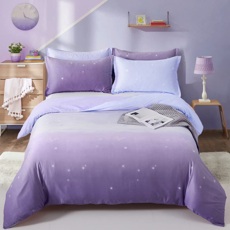طقم سرير بنفسجي بتدرج اللافندر غطاء لحاف غطاء لحاف قوس قزح غطاء وسادة بسحاب للأطفال والفتيات والمراهقين والبالغين حجم مفرد 135x200 سم