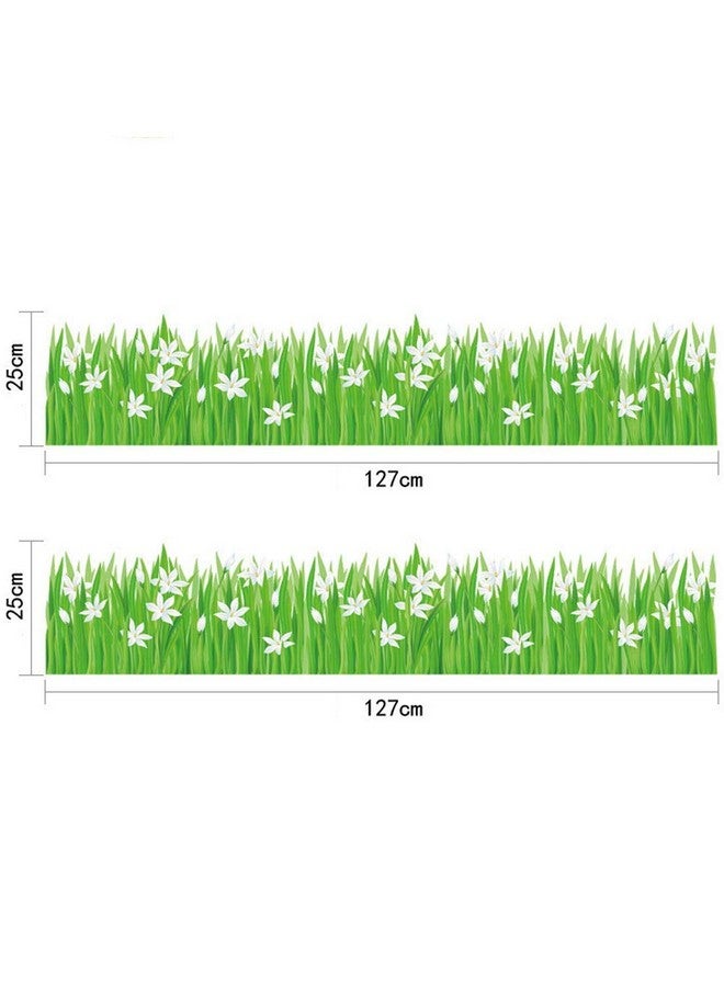 BIBITIME Green Grass White Flower Wall Border Decal Vinyl Sticker Peel and Stick Home Art PVC Murals for Living Room Kitchen Bathroom Window Door Nursery Bedroom Room Decor - Image 4