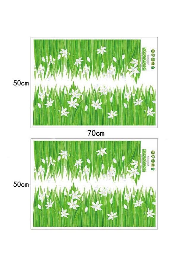 BIBITIME Green Grass White Flower Wall Border Decal Vinyl Sticker Peel and Stick Home Art PVC Murals for Living Room Kitchen Bathroom Window Door Nursery Bedroom Room Decor - Image 3