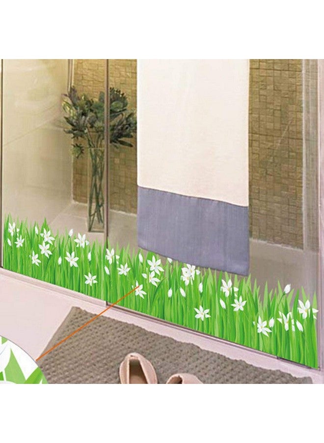 BIBITIME Green Grass White Flower Wall Border Decal Vinyl Sticker Peel and Stick Home Art PVC Murals for Living Room Kitchen Bathroom Window Door Nursery Bedroom Room Decor - Image 5