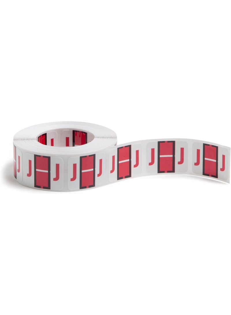 Smead BCCR Bar-Style Color-Coded Alphabetic Label, J, Label Roll, Red, 500 Labels per Roll, (67080) - Image 1