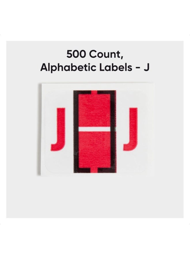 Smead BCCR Bar-Style Color-Coded Alphabetic Label, J, Label Roll, Red, 500 Labels per Roll, (67080) - Image 3